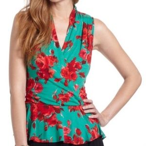 Weston Wear (Anthropologie) Teal + Red Flower Top